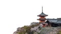 Pagoda tower at Kiyomizu-dera temple Kyoto, Japan isolated on white background