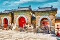 Pagodas, pavilions within the complex of the Temple of Heaven in Beijing.The Echo Wall