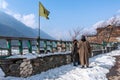 View of pahalgam town village, kashmiri people walking, Kashmir