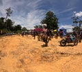 Motorcyclists at the finished line of enduro bike practice