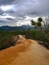Pai sandstone path walk way canyon trees field nature outside sun sky clouds lights forest mountain hill sunset sun