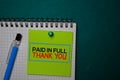 Paid in Full - Thank You write on a sticky note isolated on green background