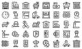 Paid parking icons set, outline style