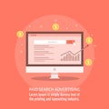 Paid search advertising, pay per click, search engine marketing, ppc, adword campaign concept. Flat design vector banner.