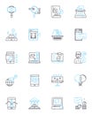 Paid search linear icons set. PPC, AdWords, SEM, BingAds, Cost-per-click, Displayads, Keyword line vector and concept