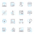 Paid search linear icons set. PPC, AdWords, SEM, BingAds, Cost-per-click, Displayads, Keyword line vector and concept