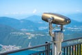 Paid tourist metal binocular in the mountains