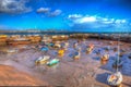 Paignton harbour Devon England uk in colourful HDR with boats and view to Torquay