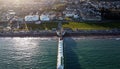 Paignton, Torbay, South Devon, England: DRONE AERIAL VIEW: Paignton Pier and town