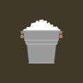 Pail with white ice. Small metal bucket with pile square ice cubes. Icon. Vector illustration. Royalty Free Stock Photo