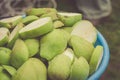 Pailful of the ripe cut pears/pailful of the ripe cut pearsm, selective focus Royalty Free Stock Photo