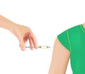 Vector illustration. Doctor injects vaccine in a patient\'s shoulder.