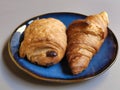 Pain au chocolat and croissant, french breakfast. Royalty Free Stock Photo