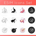 Pain in belly icons set