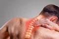 Pain in the cervical spine. Symptom of cervical chondrosis