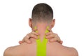 For pain in the cervical vertebrae and trapezoidal muscle, the athlete pasted a fixing tape to relieve spasms