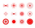 Pain circles. Red painful target spot, targeting medication remedy circle and joint pain spots. Muscle pain, painful