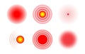 Pain Concentration Icons. Red And Transparent Circles Showing The Epicenter Of Pain. Pain In Muscles, Legs, Head, Body