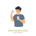 Pain easing icon. Ache relief by painkiller. Ill man suffer headache. Vector illustration for analgesic meds advertising