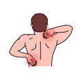 Pain in the human back and neck. Ache in head, neck and back. Pain in different part of man body set. Health problem of