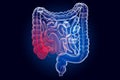 Pain in human intestines, bowel concept. Ghost light effect, x-ray hologram. 3D rendering