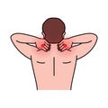 Pain in the human neck. Ache in neck and back. Pain in different part of man body set. Vector illustration