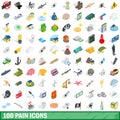 100 pain icons set, isometric 3d style Royalty Free Stock Photo