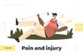 Pain and injury concept of landing page with senior man stumble while walking and fall hurt back Royalty Free Stock Photo