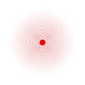 Pain localization icon. Red concentric circles. Ache, sore or inflammation symbol. Pulse, radiation or vibration sign