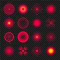 Pain localization marks. Painful area, aching spot. Red circles, targets. Headache, bruised body part marker. Back, neck