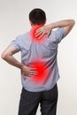 Pain in the male body, man with backache, sciatica and scoliosis, chiropractor treatment concept