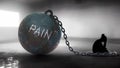 Pain - a metaphorical view of a woman struggle with pain. Trapped alone and chained to a burden of Pain. Constant and st