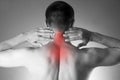 Pain in the neck. Man with backache. Pain in the man's body Royalty Free Stock Photo