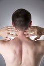 Pain in the neck. Man with backache. Pain in the man's body Royalty Free Stock Photo