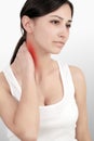 Pain In Neck Portrait Of Beautiful Young Woman Suffering From Body Pain. Attractive Female Feeling Tired, Exhausted, Stressed, Hol Royalty Free Stock Photo