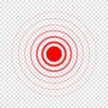 Pain point icon. Red hurt symbol. Concentric ache localization sign isolated on transparent background. Radar or sonar Royalty Free Stock Photo