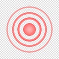 Pain point icon. Red hurt symbol. Concentric ache localization sign. Radar or sonar wave symbol isolated on transparent Royalty Free Stock Photo