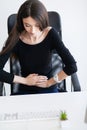 Pain. Pregnant Business Woman Working at Office Motherhood Sitting Tired Royalty Free Stock Photo