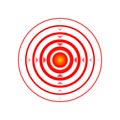 Pain red circle or localization mark, aching place sign, abstract symbol of pain, sore spot or hurt body part marker