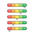 Pain scale, feedback rating customer experience concept, vector buttons in different colors, level indicator