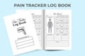 Pain tracker notebook KDP interior. Human body pain tracker and other symptoms tracer log book interior. KDP interior journal.