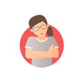Painful expression, woman in pain, flat gradient icon