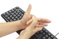 Painful finger due to prolonged use of keyboard Royalty Free Stock Photo