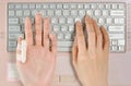 Painful finger while prolonged use of computer keyboard Royalty Free Stock Photo