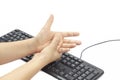 Painful hand due to prolonged use of keyboard. Royalty Free Stock Photo