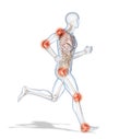 Painful osteoarthritic joints of a running man, medically 3D illustration