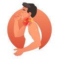 Painful throat concept vector illustration with coughing human torso. Cold virus health problems.