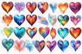 Paining different colorful hearts set. Hand drawn. Generative AI