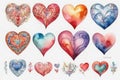 Paining different colorful hearts set. Hand drawn. Generative AI