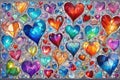 Paining different colorful hearts set. Hand drawn. Generative AI